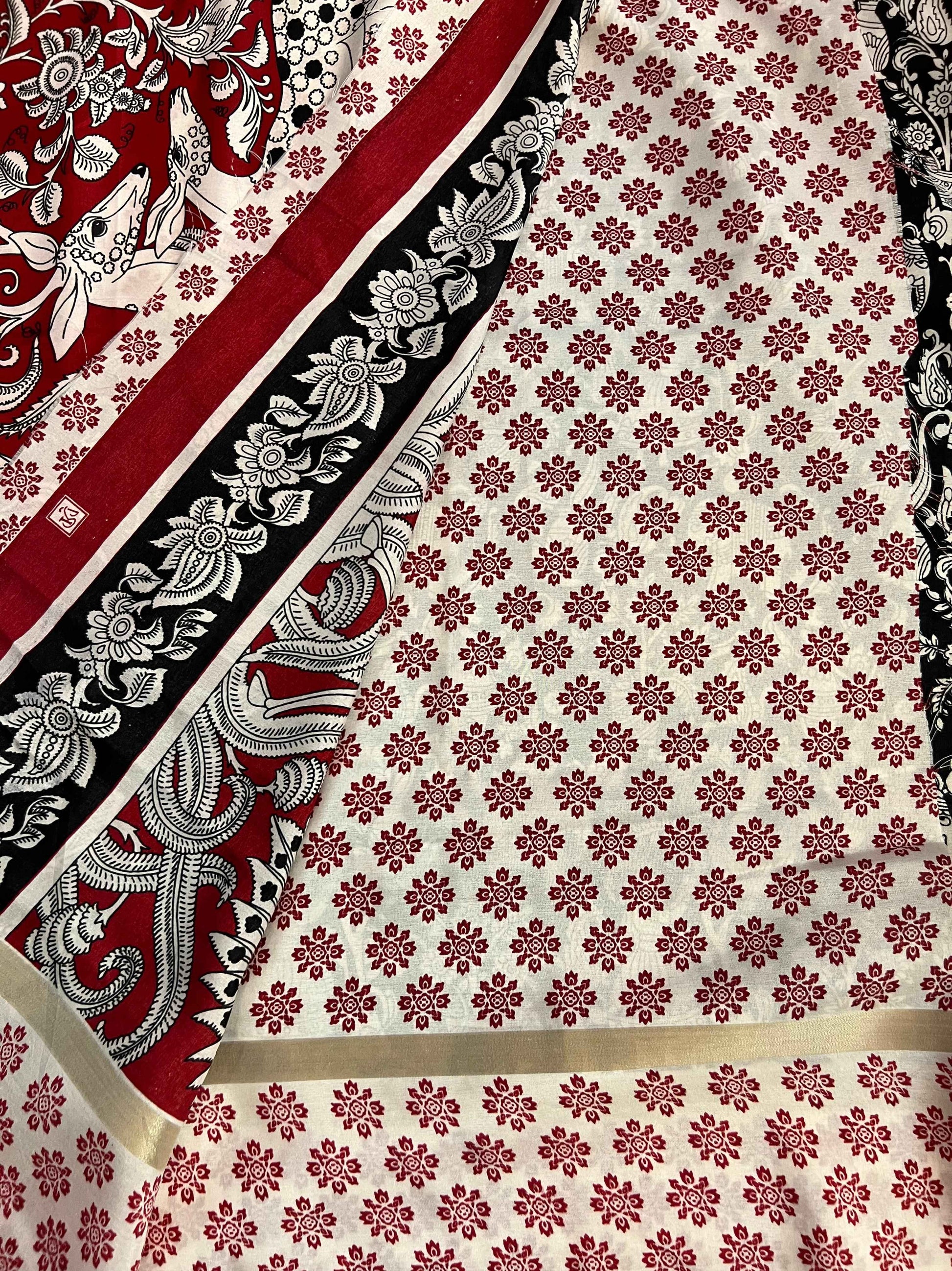 Printed Mul Cotton Black and Red for Elegant Occasions