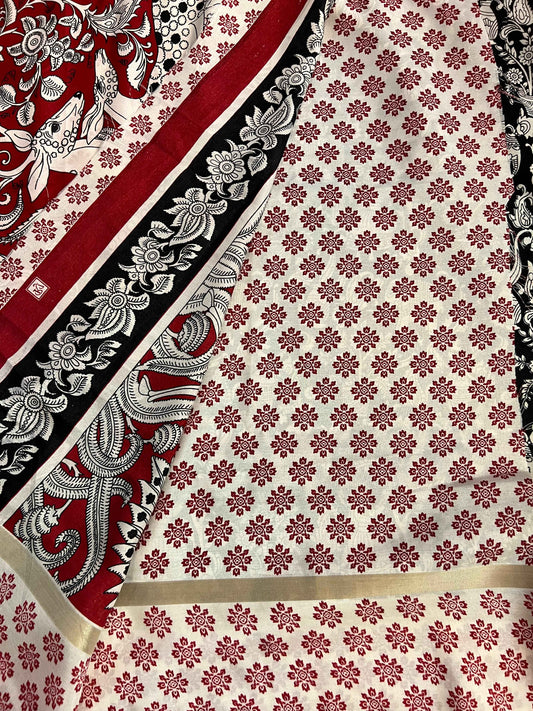 Printed Mul Cotton Black and Red for Elegant Occasions