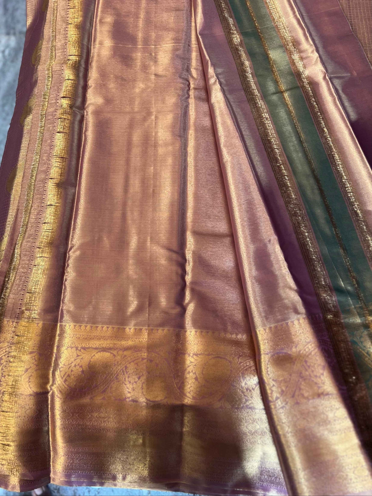 RIch Looking Handloom Semi Kanchi Tissue - Onion Pinkish Gold