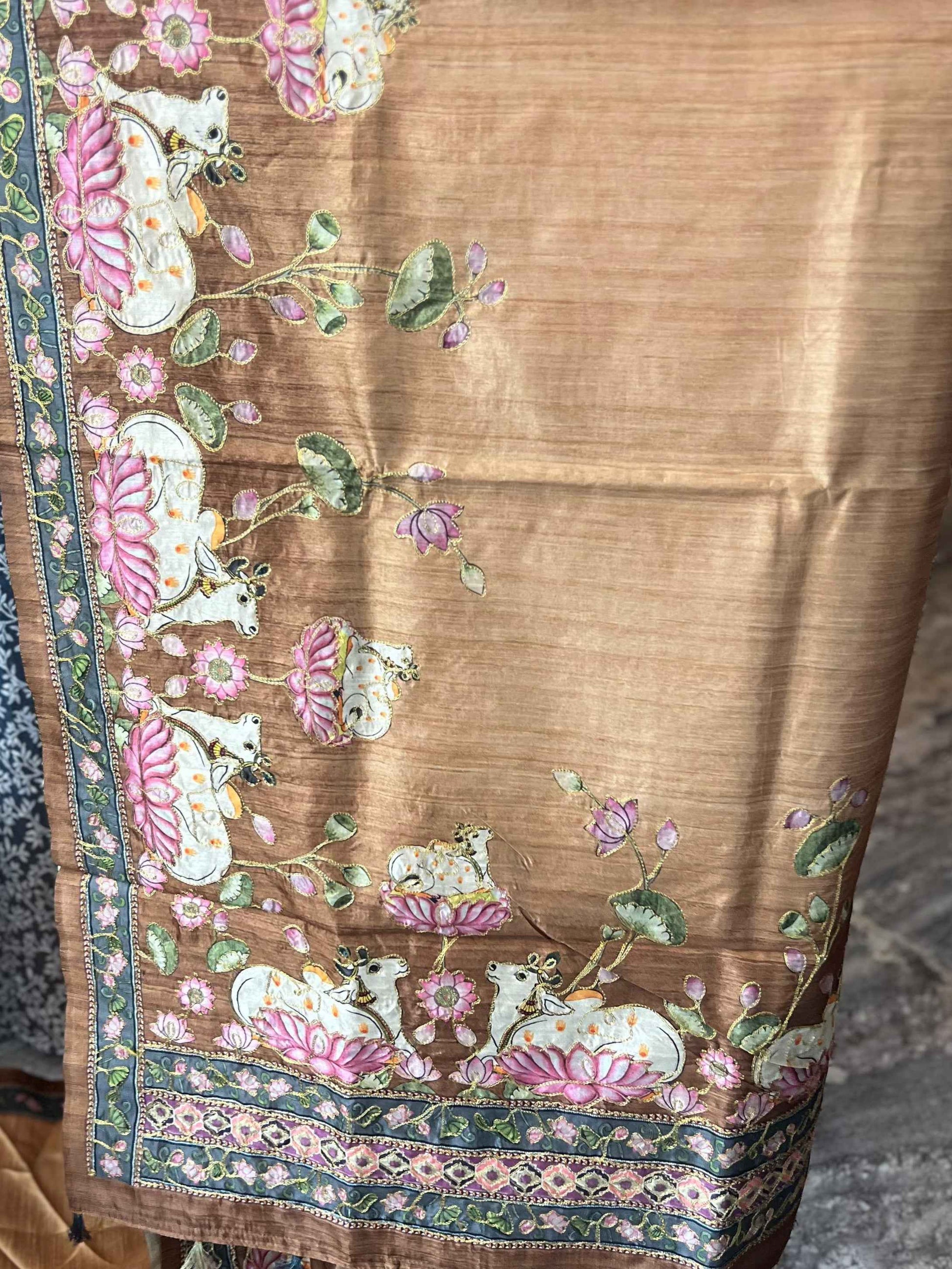Premium Cotton Silk with applique work - Light Golden Yellow (Copy)