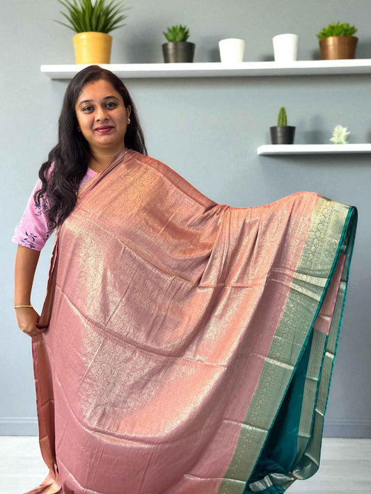 Mysore Semi Crepe Brocade - Lavender with Bottle Green