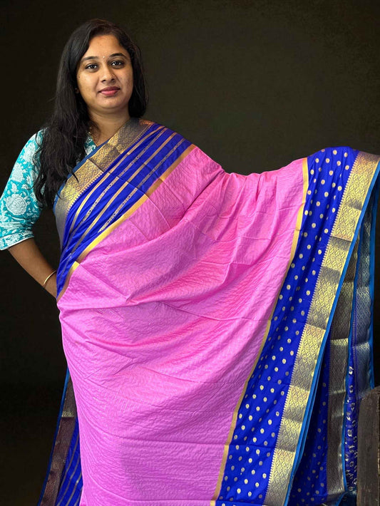 Mysore Semi Crepe 3D Elegant design - Lavender with Blue and Grey (Copy)