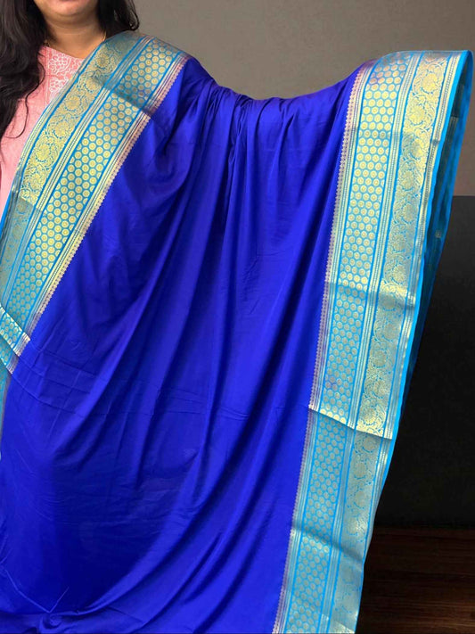 Mysore Semi Crepe Elegant border design - Royal Blue with Sky Blue (Copy)
