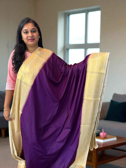 Mysore Semi Crepe Elegant border design - Purple with Half White (Copy)