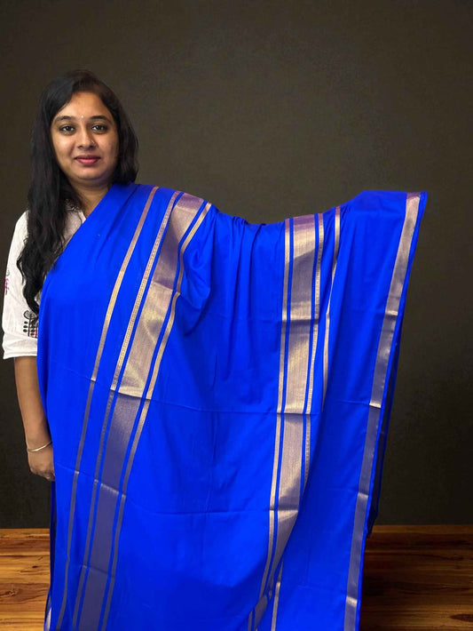 Mysore Semi Crepe Elegant 4 line border design - Royal Blue (Copy)