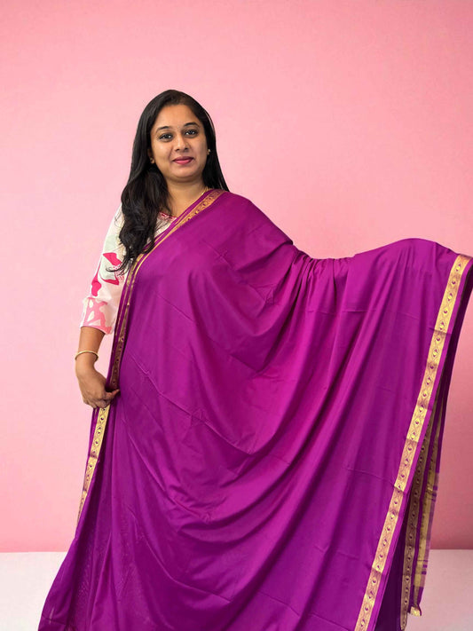 Semi Mysore Crepe Dark Pink Fabric with One Inch Border for Fashion and Crafts - Premium Quality - Craft Of Aele