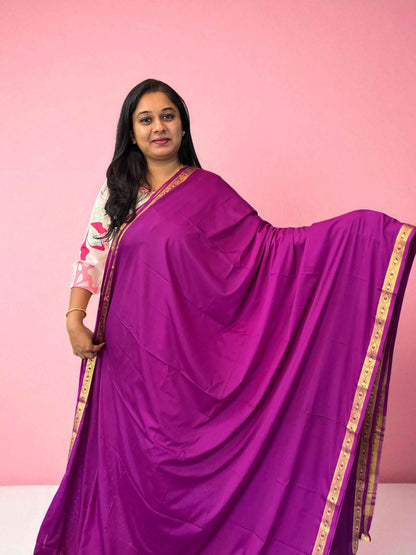 Semi Mysore Crepe Dark Pink Fabric with One Inch Border for Fashion and Crafts - Premium Quality - Craft Of Aele