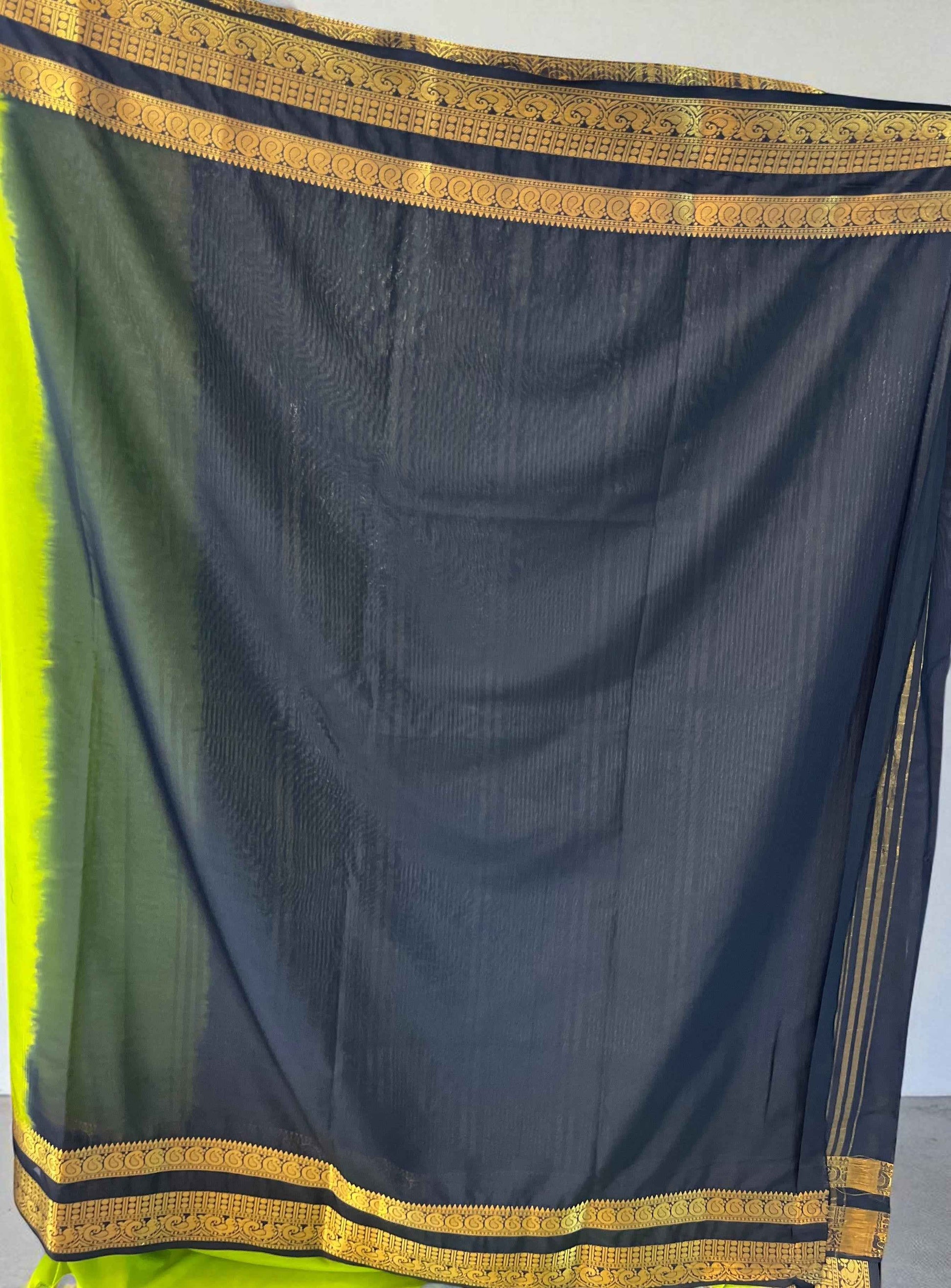 Semi Crepe Mango Border Fabric - Neon Green with Black by Bentex Design - Craft Of Aele