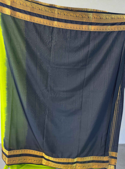 Semi Crepe Mango Border Fabric - Neon Green with Black by Bentex Design - Craft Of Aele