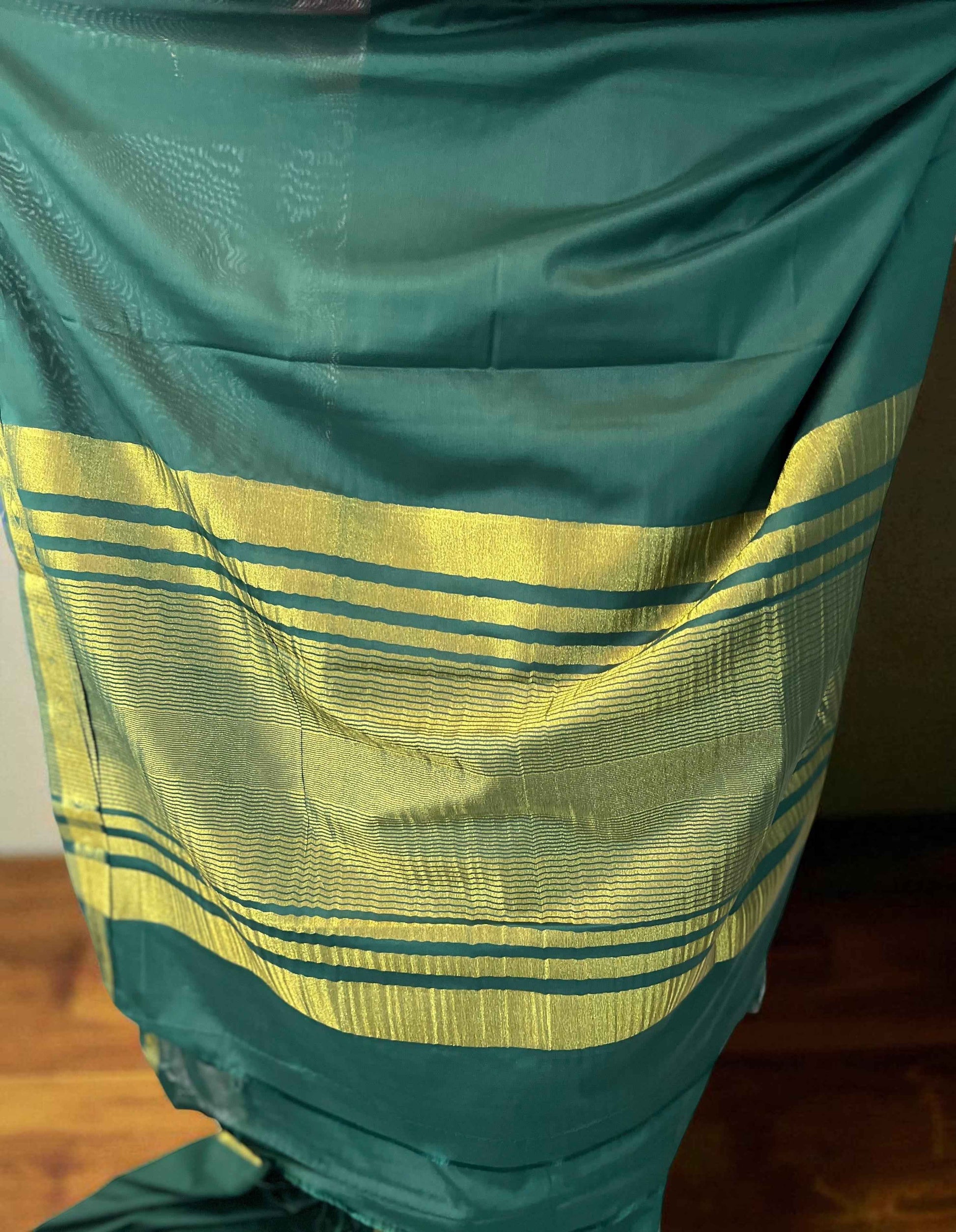 Semi Mysore Crepe Fabric in Bottle Green with One Inch Border - Craft Of Aele