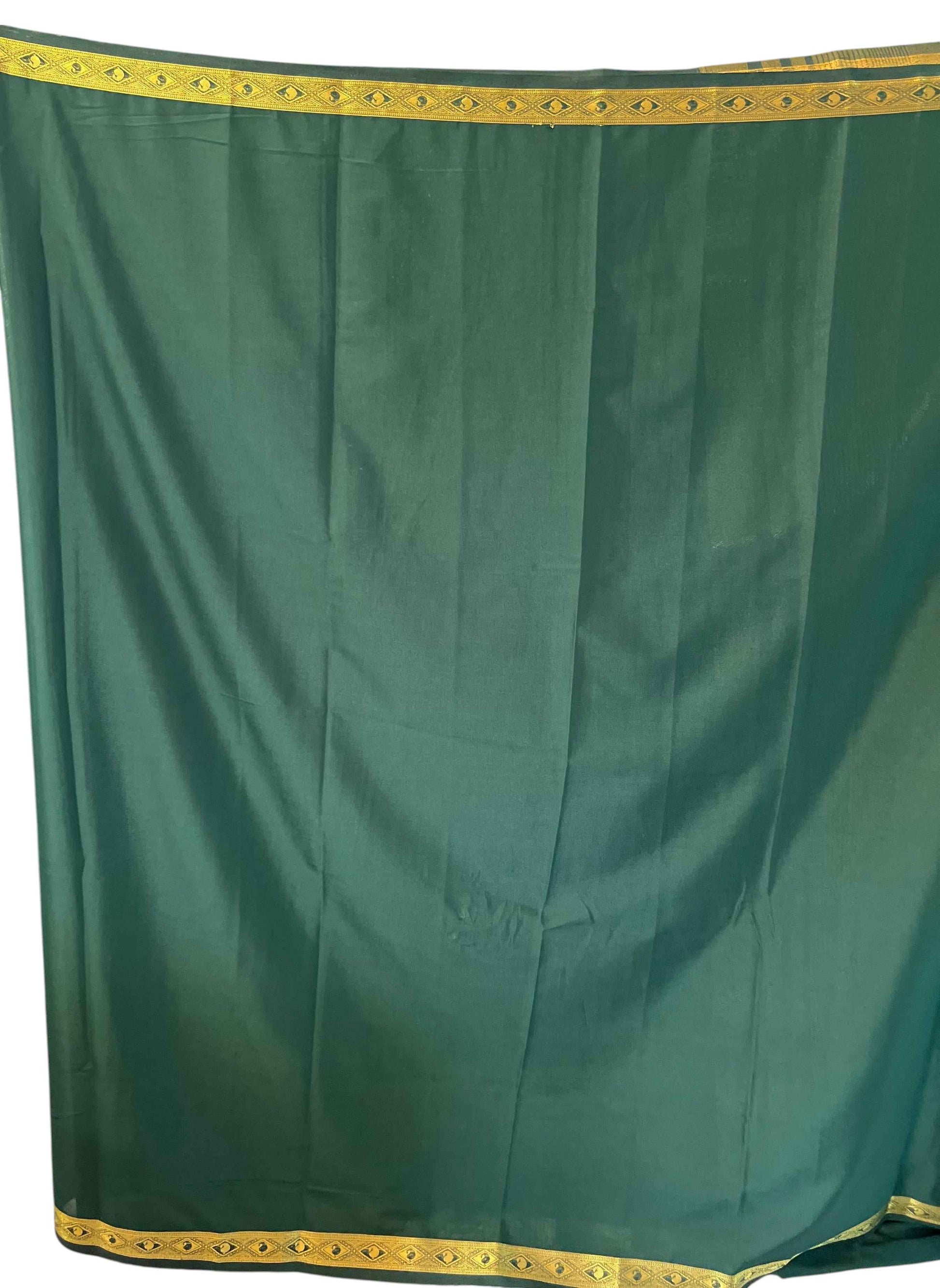 Semi Mysore Crepe Fabric in Bottle Green with One Inch Border - Craft Of Aele