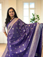Premium Banarasi Crepe Dark Purple Checks with Butta - Elegant Indian Fabric - Craft Of Aele