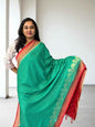 Premium Georgette Green Red Butta Fabric - Craft Of Aele