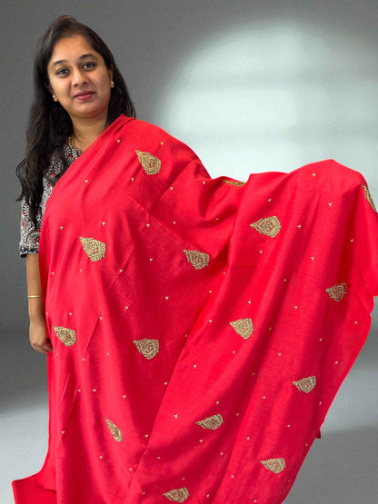 Raw Silk Red with Cream Blouse - Luxurious Elegance for Every Occasion - Craft Of Aele
