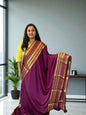 Semi Crepe Butta Border Saree in Red Wine - Elegant Bentex Design Fabric - Craft Of Aele
