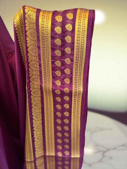 Semi Crepe Butta Border Saree in Red Wine - Elegant Bentex Design Fabric - Craft Of Aele