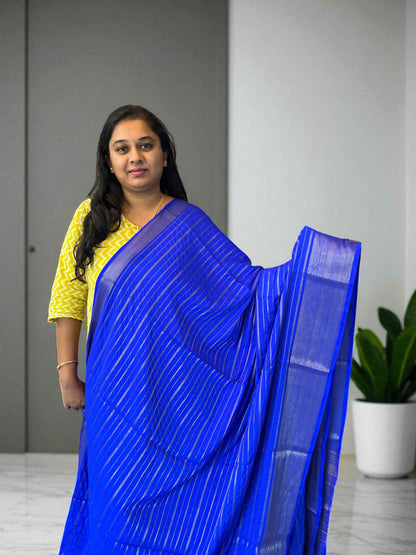 Semi Crepe Royal Blue Lines Design Dress for Elegant Occasions - Perfect for Special Events - Craft Of Aele