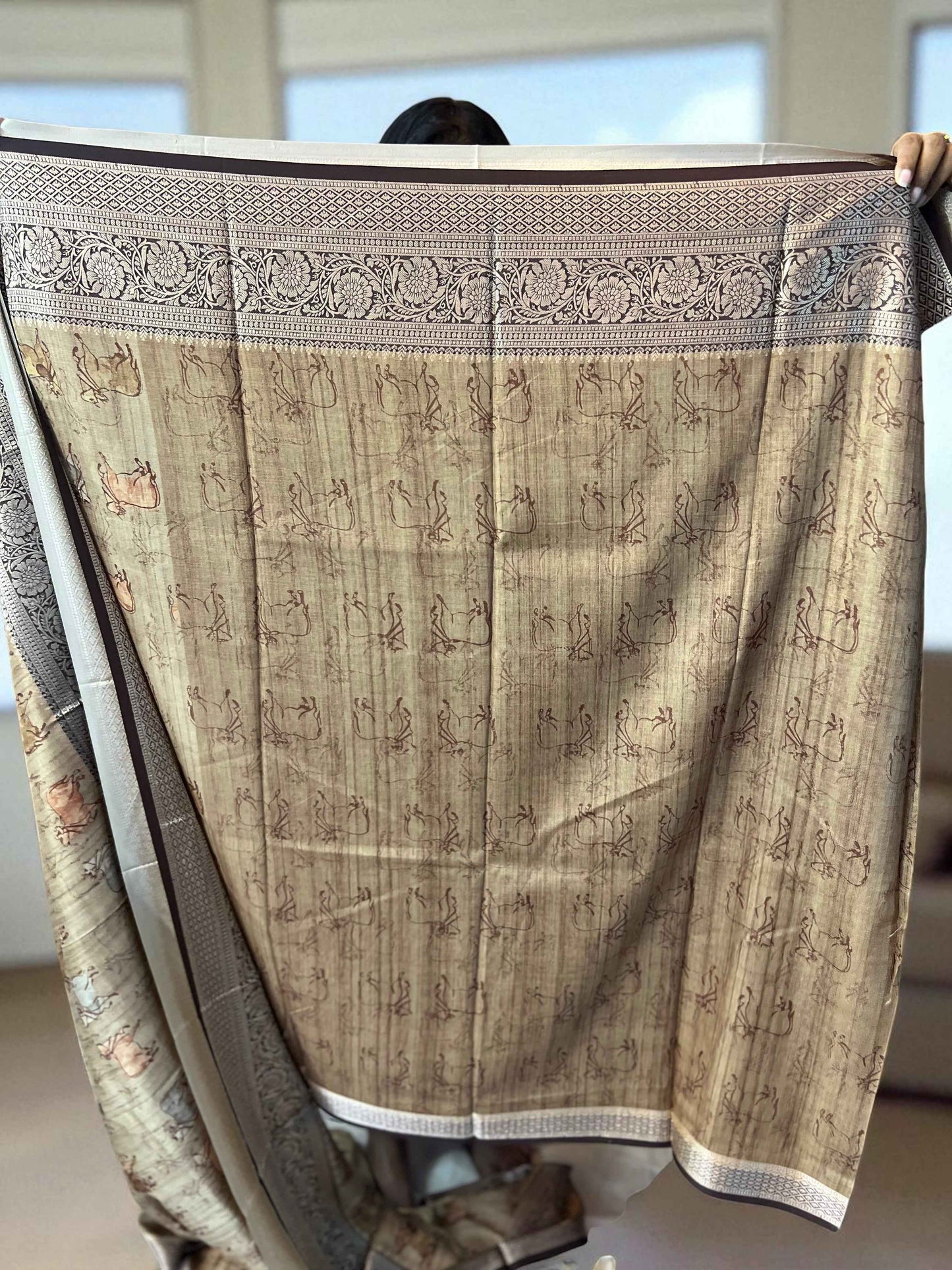 Soft Silk Pichwai Prints Saree in Beige Color - Craft Of Aele