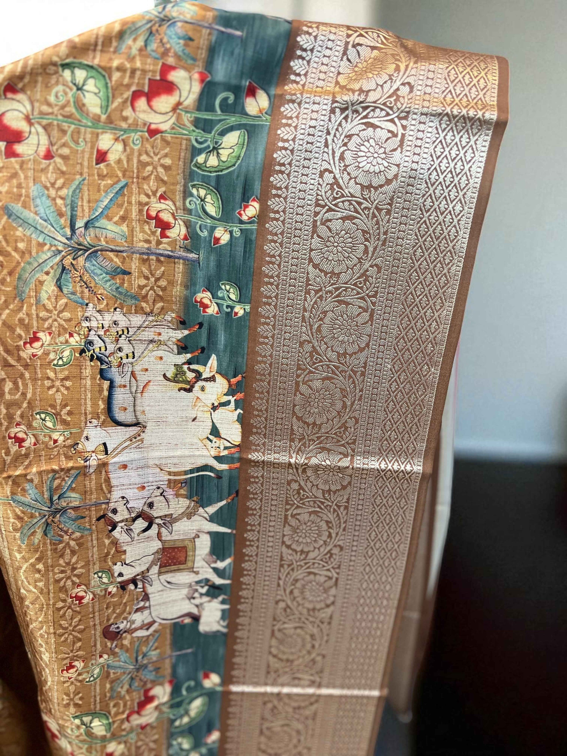 Soft Silk Mustard Saree with Pichwai Prints - Elegant Traditional Wear - Craft Of Aele