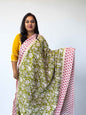 Printed Mul Cotton Saree in Green and Red for Elegant Occasions - Craft Of Aele