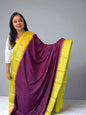 Semi Crepe Fabric with Mango Border - Wine and Neon Green Design - Craft Of Aele