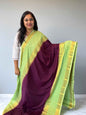 Semi Crepe 2D Wine Fabric with Parrot Green Accents - Craft Of Aele