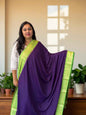 Semi Crepe Mango Border Fabric - Purple with Parrot Green - Craft Of Aele