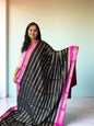 Premium Georgette Saree - Elegant Black with Pink Design - Craft Of Aele