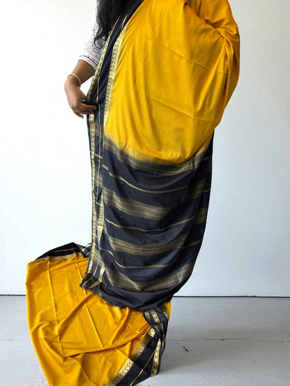 Mysore Semi Crepe Mango Bentex - Mustard with Black Elegance - Craft Of Aele