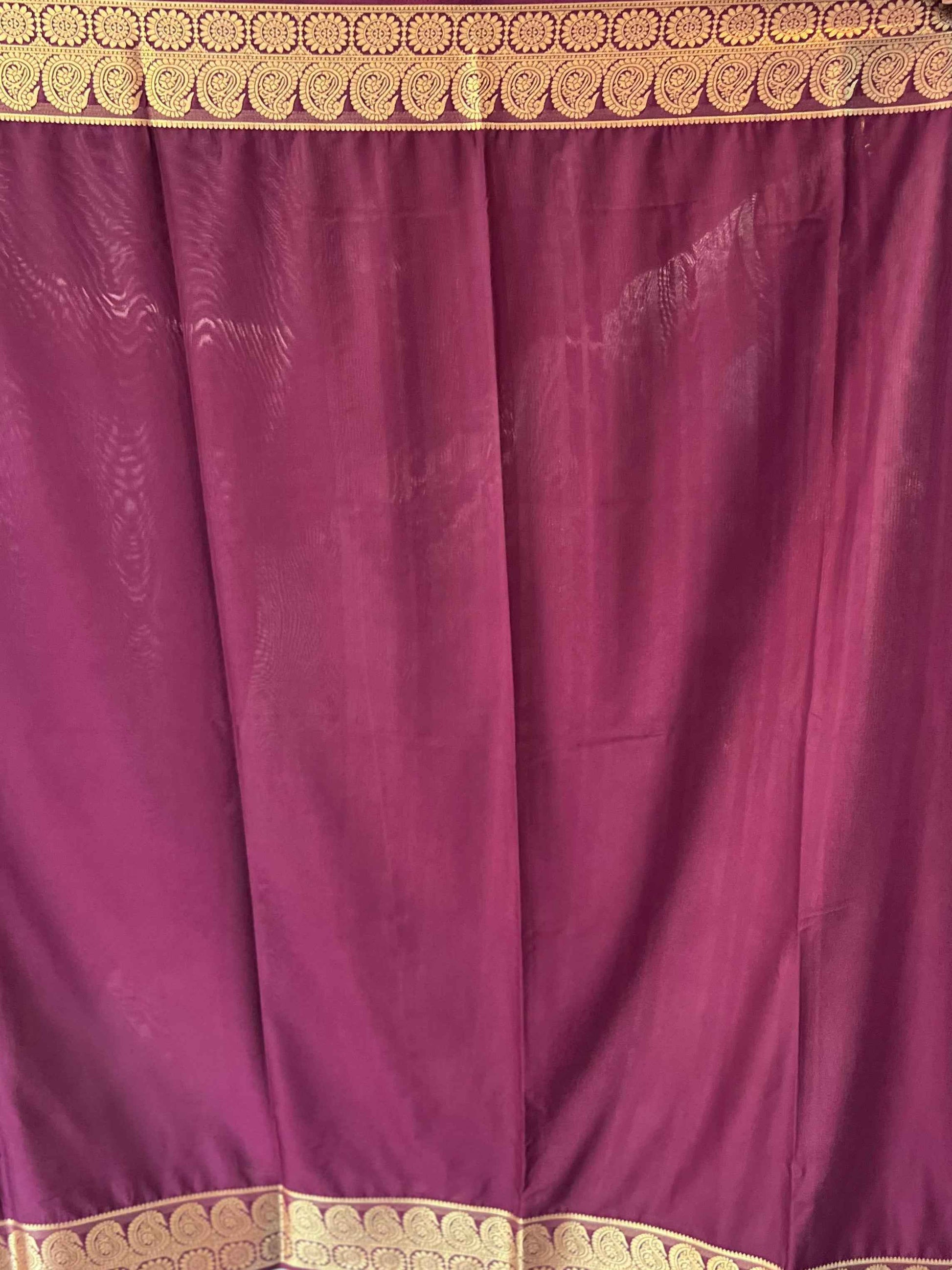 Mysore Semi Crepe Saree Wine Color with Mango Border - Craft Of Aele