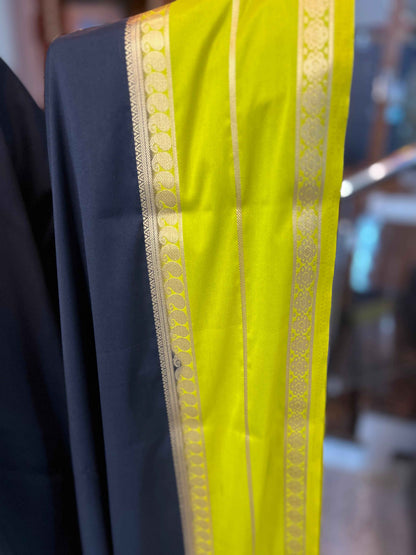 Mysore Semi Crepe Black Mango Bentex - Small Mango Design with Neon Green Accents - Craft Of Aele