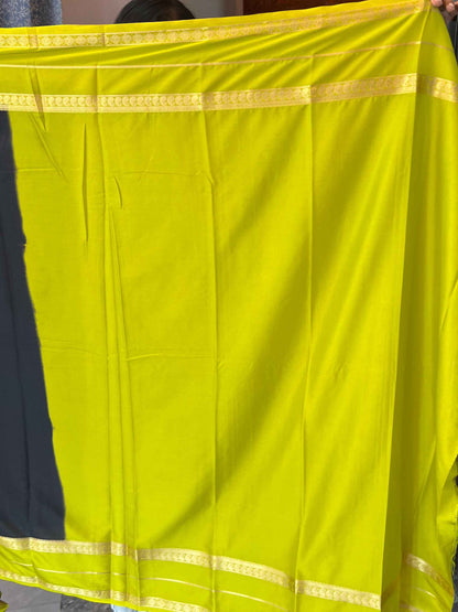 Mysore Semi Crepe Black Mango Bentex - Small Mango Design with Neon Green Accents - Craft Of Aele