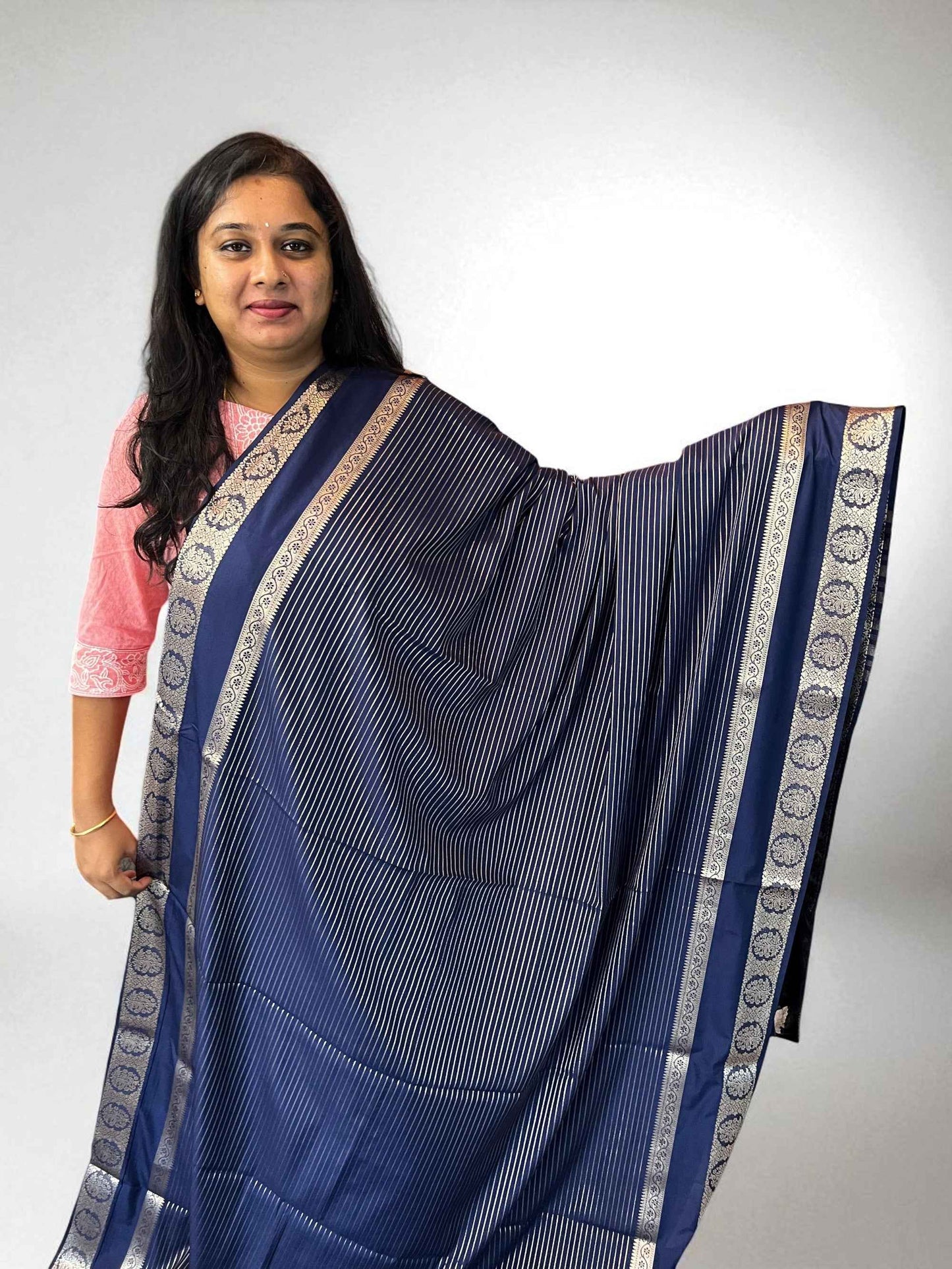 Semi Crepe Fabric Navy Blue with Elegant Versatile Bentex Border - Craft Of Aele