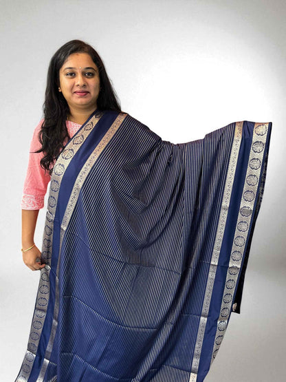 Semi Crepe Fabric Navy Blue with Elegant Versatile Bentex Border - Craft Of Aele