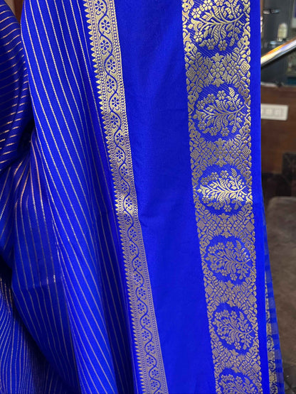 Semi Crepe Fabric Royal Blue with Elegant Bentex Border - Craft Of Aele