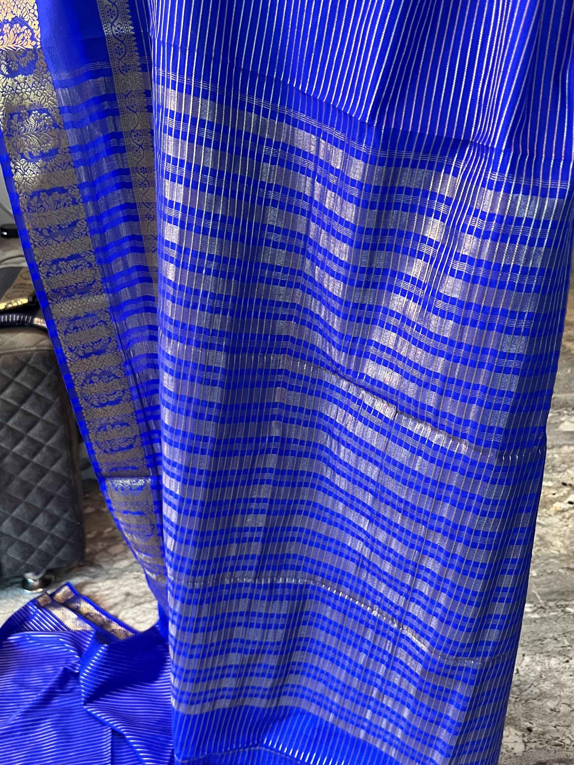 Semi Crepe Fabric Royal Blue with Elegant Bentex Border - Craft Of Aele