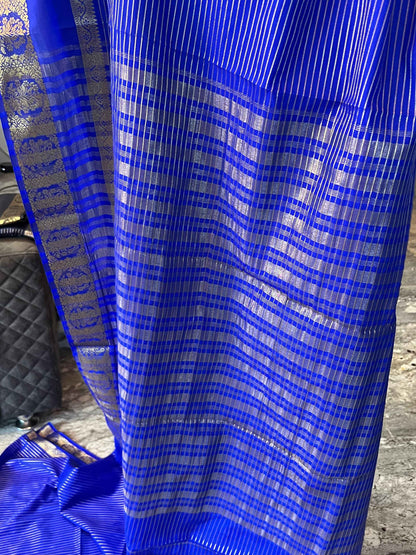 Semi Crepe Fabric Royal Blue with Elegant Bentex Border - Craft Of Aele