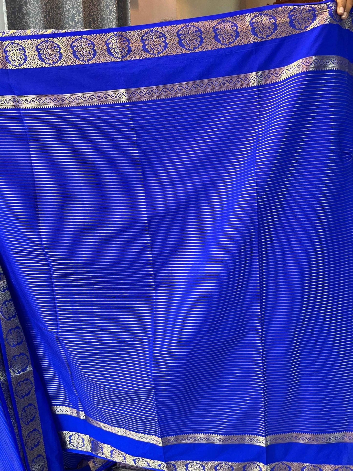Semi Crepe Fabric Royal Blue with Elegant Bentex Border - Craft Of Aele