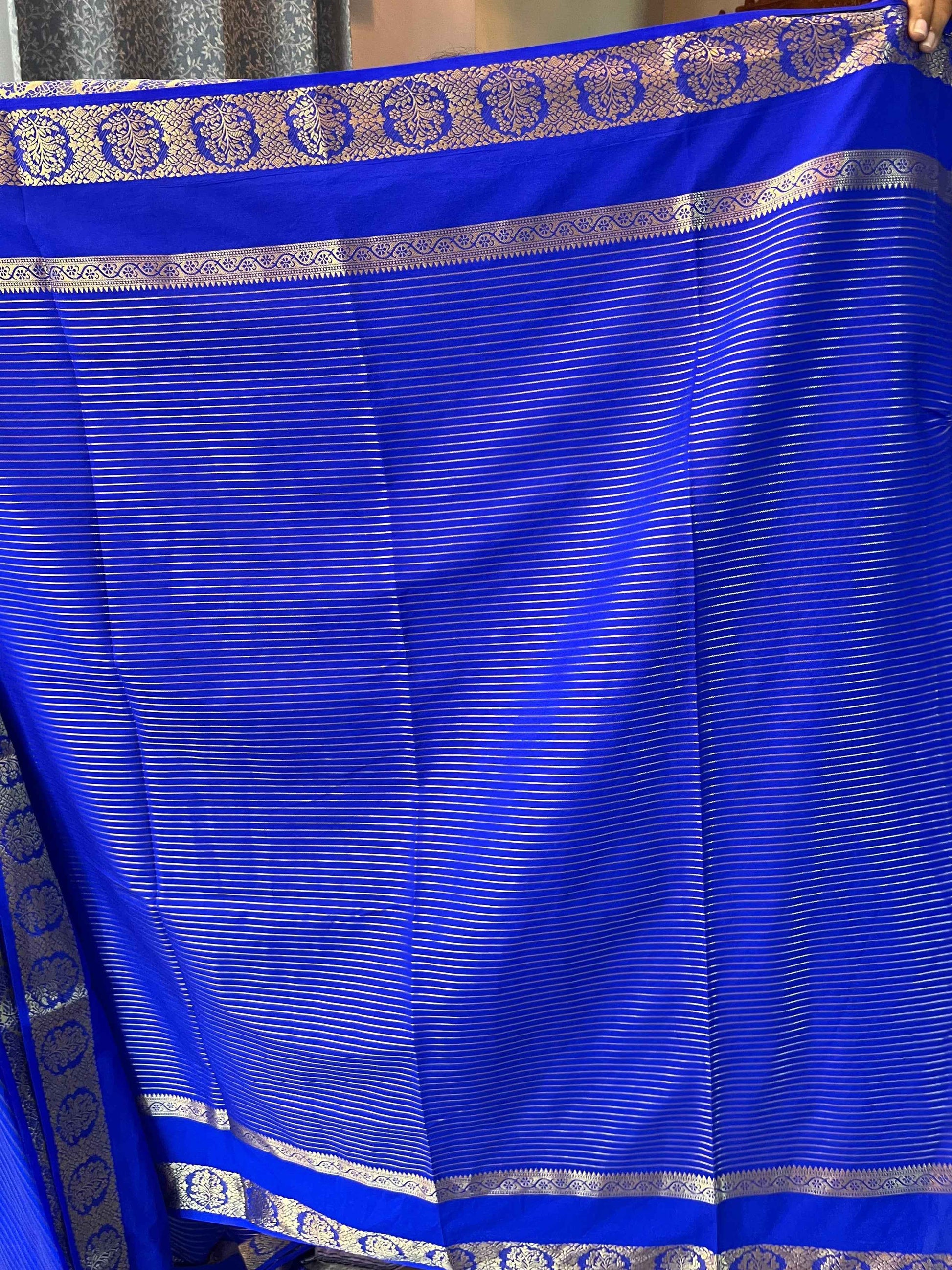 Semi Crepe Fabric Royal Blue with Elegant Bentex Border - Craft Of Aele