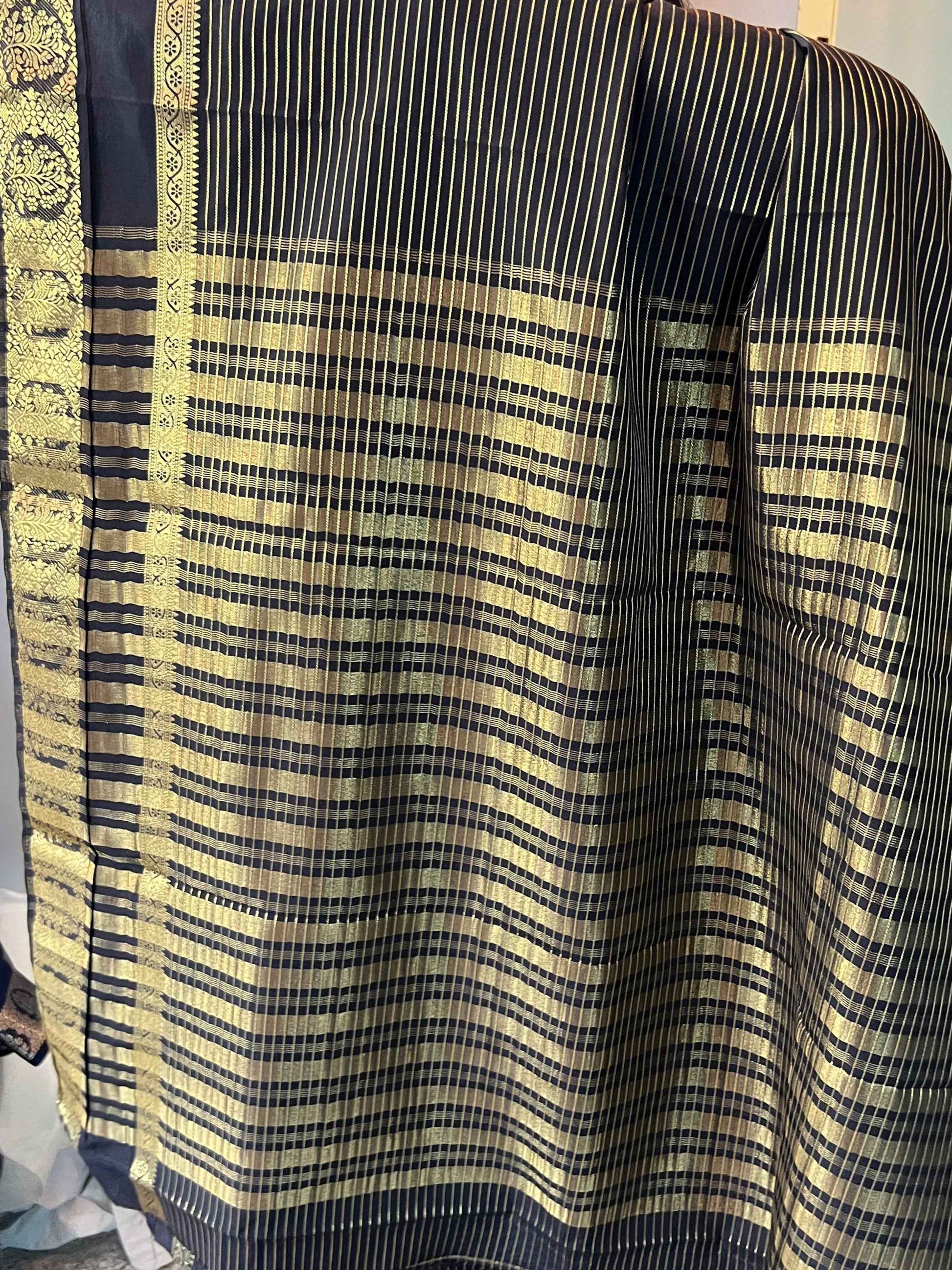 Semi Crepe Fabric with Bentex Border in Black - Elegant and Versatile Choice - Craft Of Aele