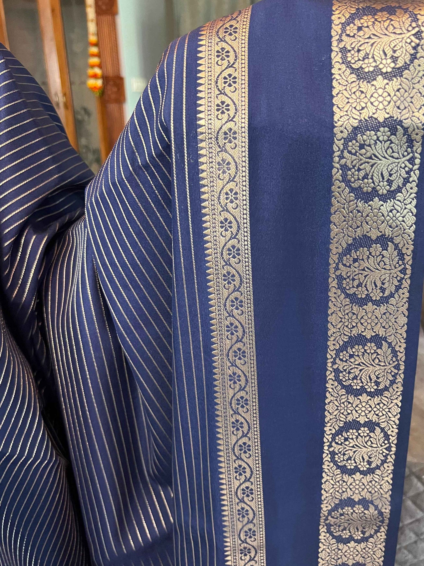 Semi Crepe Fabric Navy Blue with Elegant Versatile Bentex Border - Craft Of Aele