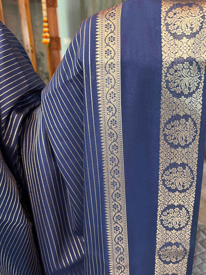 Semi Crepe Fabric Navy Blue with Elegant Versatile Bentex Border - Craft Of Aele