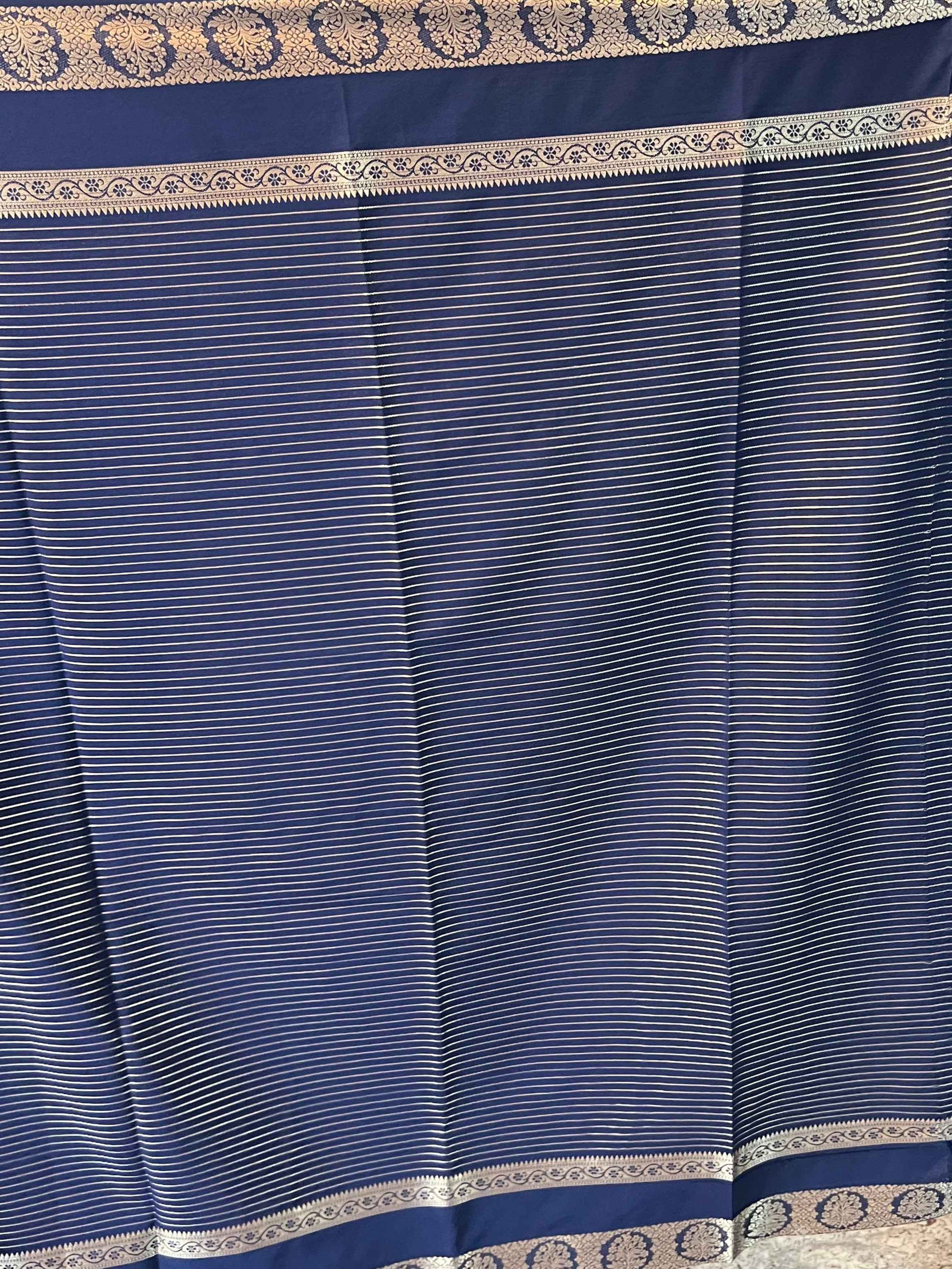 Semi Crepe Fabric Navy Blue with Elegant Versatile Bentex Border - Craft Of Aele