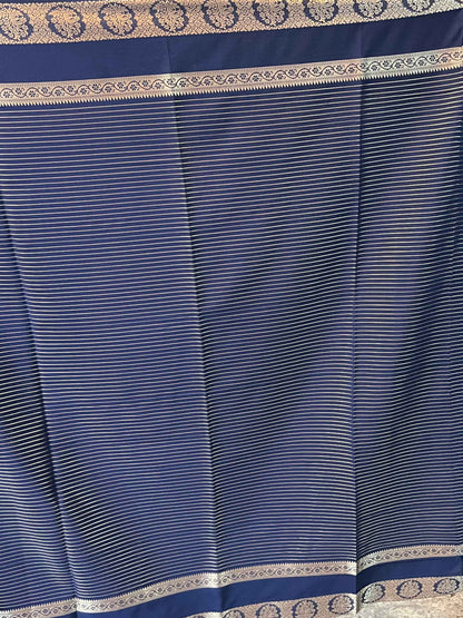 Semi Crepe Fabric Navy Blue with Elegant Versatile Bentex Border - Craft Of Aele