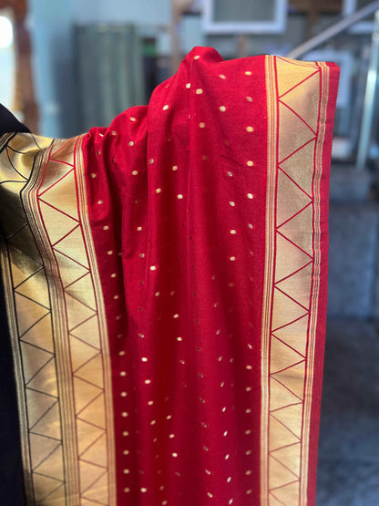 Premium Soft Banarasi Crepe Half and Half Saree in Black and Red - Craft Of Aele