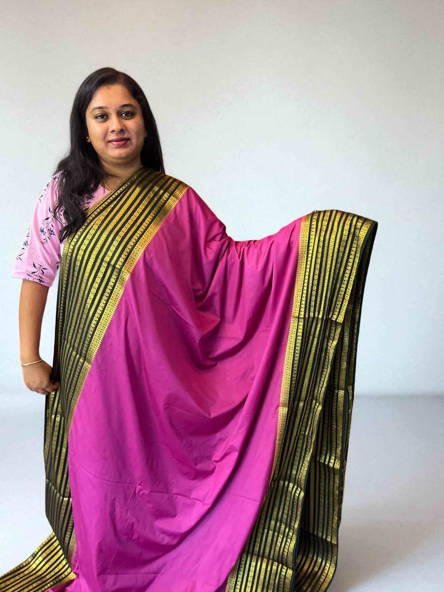 Semi Crepe Fabric - Elegant and Versatile Kanchi Border in Pink and Bottle Green - Craft Of Aele