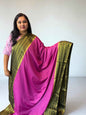 Semi Crepe Fabric - Elegant and Versatile Kanchi Border in Pink and Bottle Green - Craft Of Aele