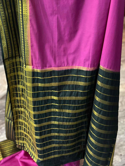 Semi Crepe Fabric - Elegant and Versatile Kanchi Border in Pink and Bottle Green - Craft Of Aele