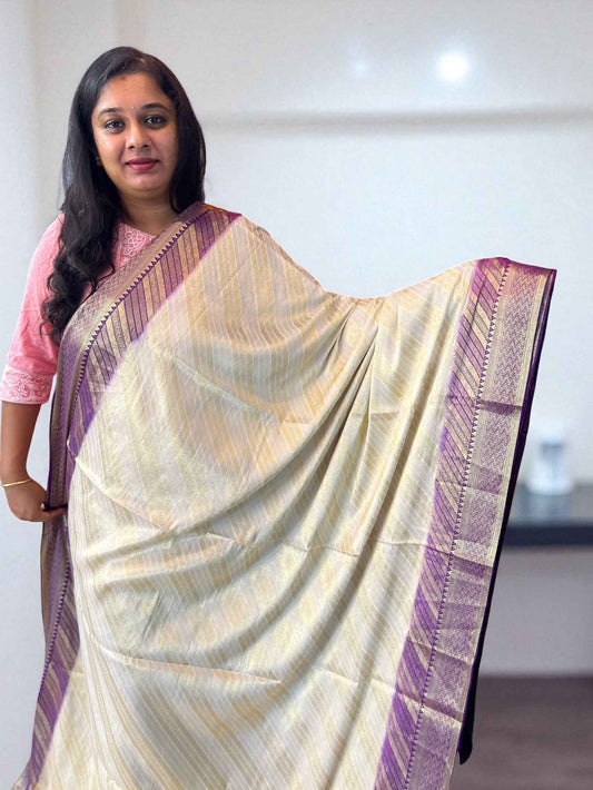Mysore Semi Crepe - Simmer fabric half white with purple - Craft Of Aele