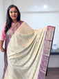 Mysore Semi Crepe - Simmer fabric half white with purple - Craft Of Aele